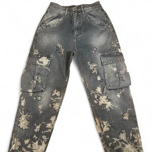 Ralph Lauren Purple Label Berke Embellished Wide-Leg Cargo Jeans Size 26x26